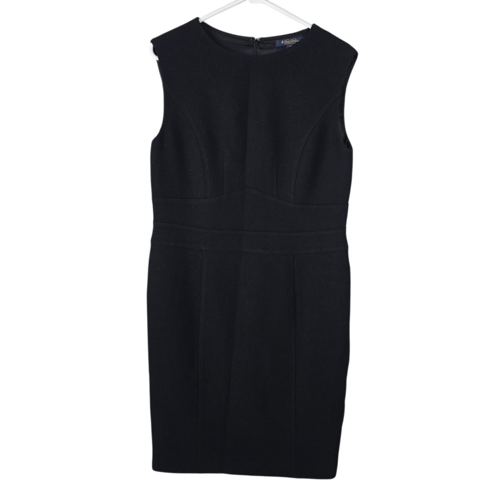 Brooks Brothers Black Wool Sleeveless Sheath Dress Size 12 Woven in Italy